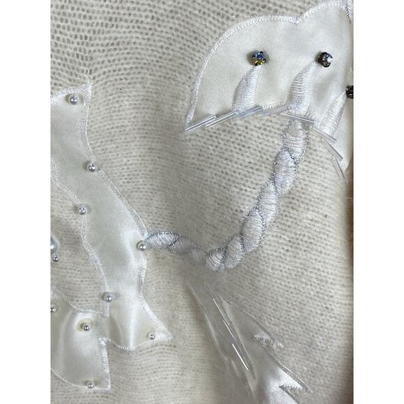 Carducci Angora Sweater Women’s Medium Cream Embellished Holiday Glam Retro ‘80s - Picture 3 of 16